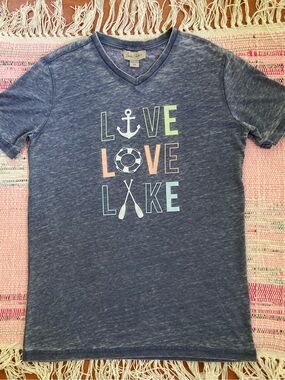 Charlie Paige Women’s Vintage-look Lightweight Blue Lake SS T-Shirt Small - NEW